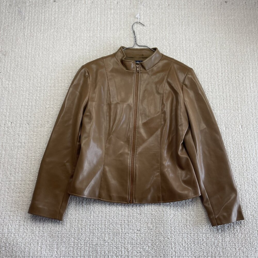 Reitman's 90's Faux Leather Beige Moto Jacket Womens Sz 13 Full Zip Biker